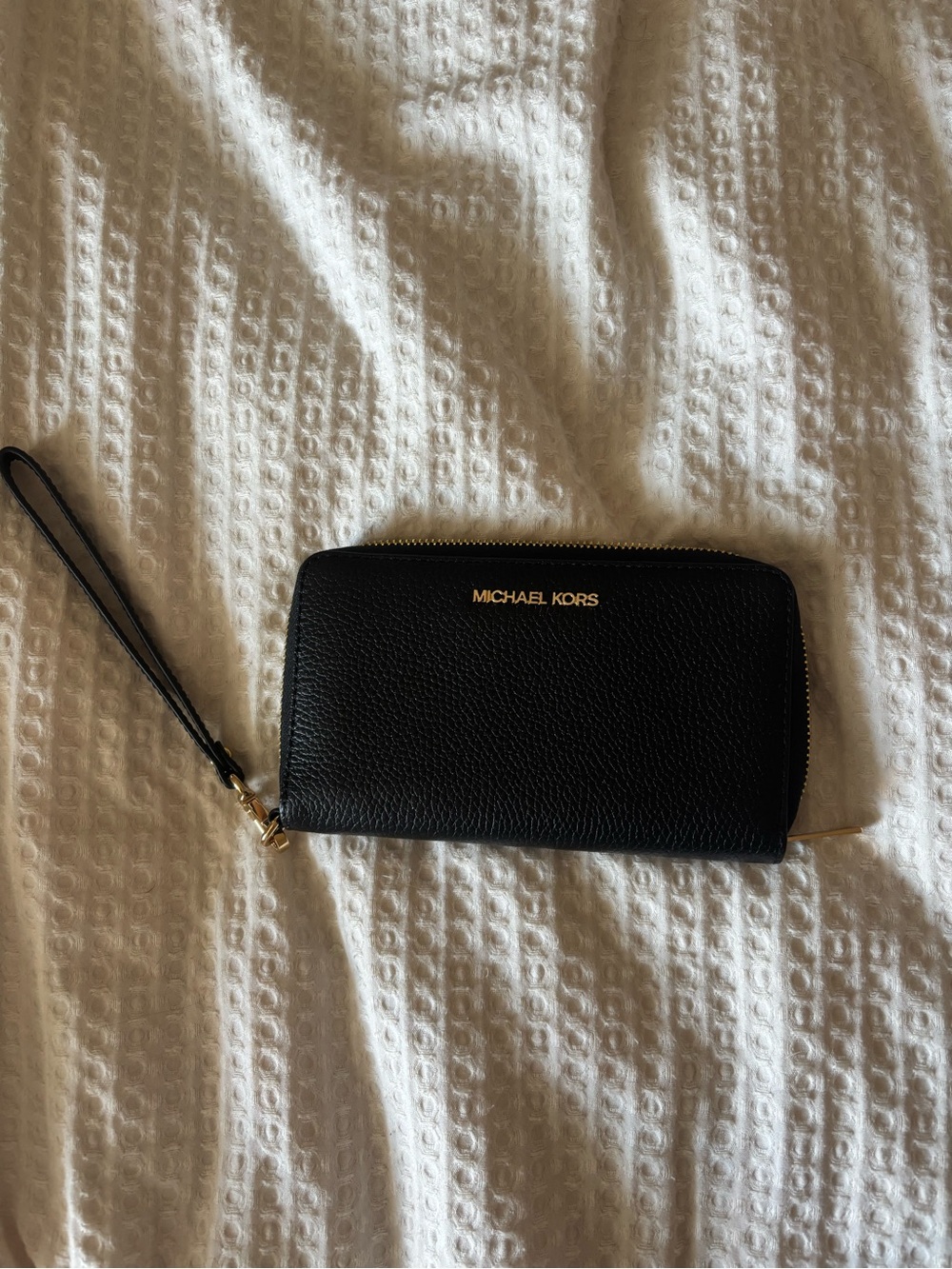 Michael Kors Black Pebble Leather Zip-Around Wristlet